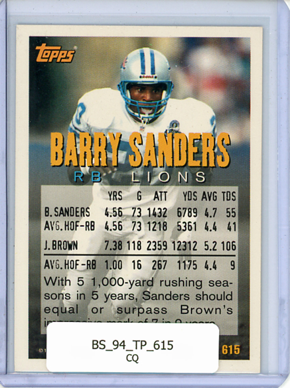 Barry Sanders 1994 Topps #615 Measures of Greatness (CQ)