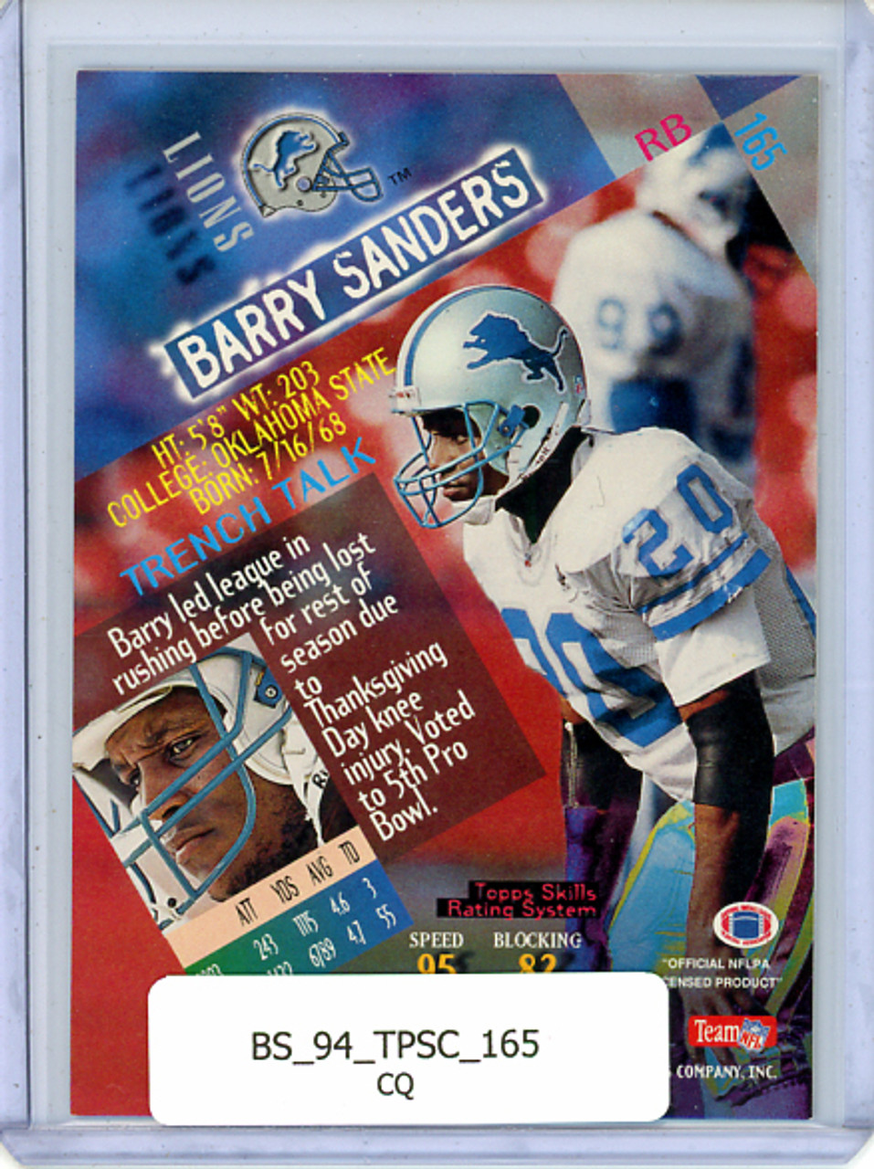 Barry Sanders 1994 Stadium Club #165 (CQ)