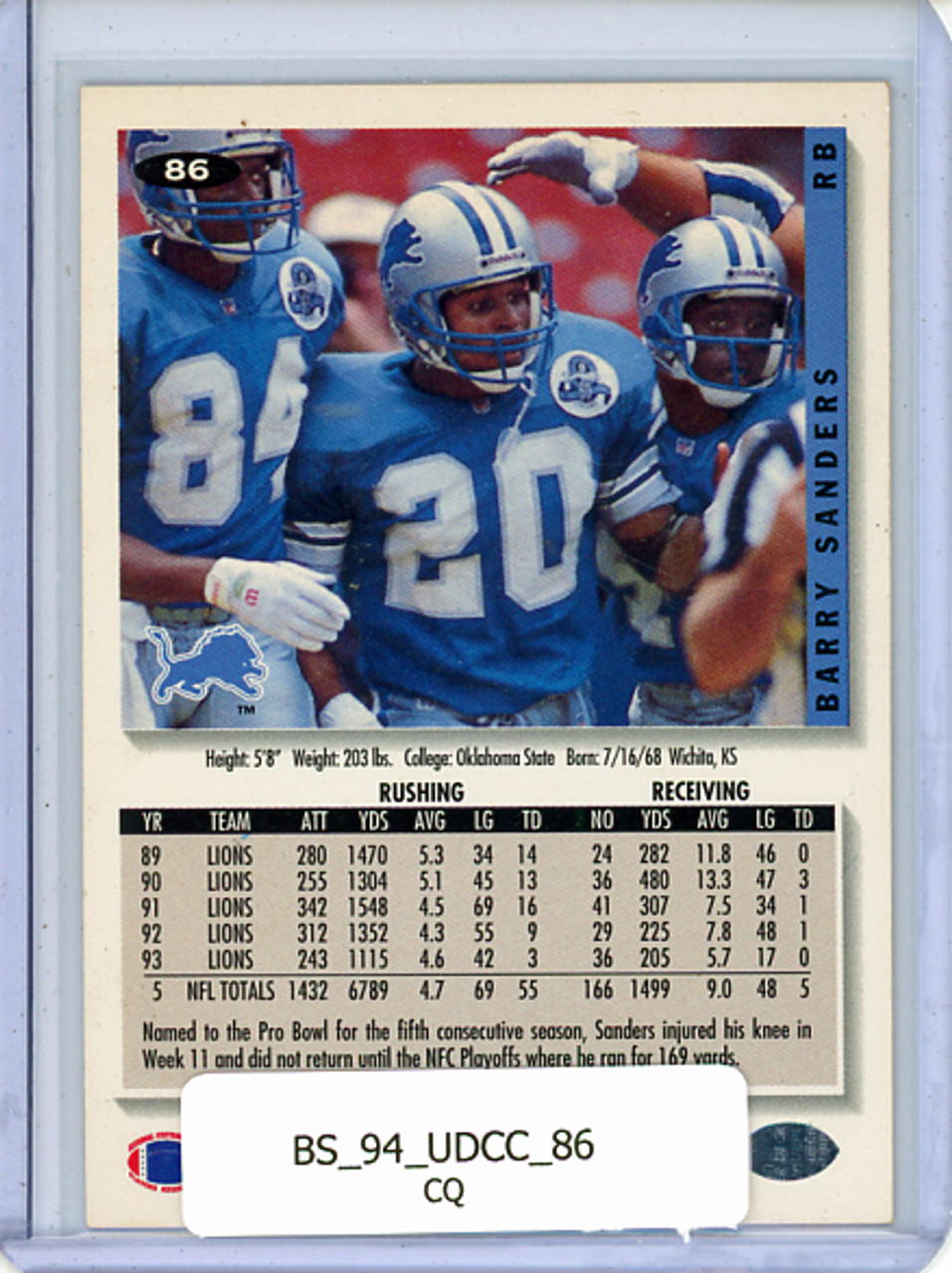 Barry Sanders 1994 Collector's Choice #86 (CQ)