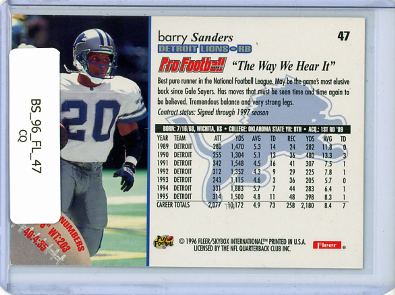 Barry Sanders 1996 Fleer #47 Greatest Game (CQ)