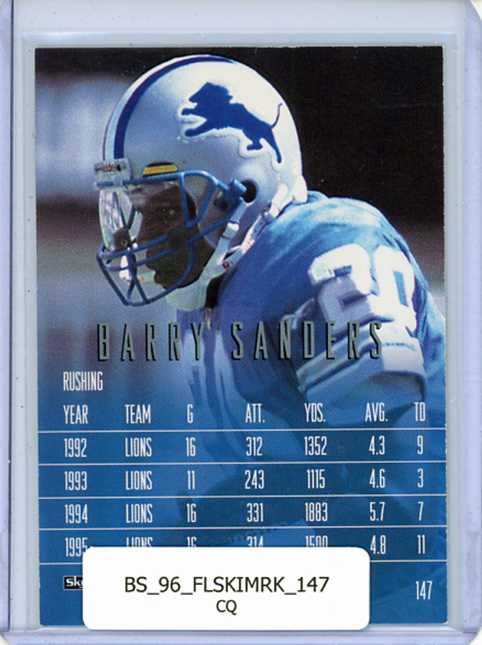 Barry Sanders 1996 Skybox Impact Rookies #147 Rookie Record Holders (CQ)