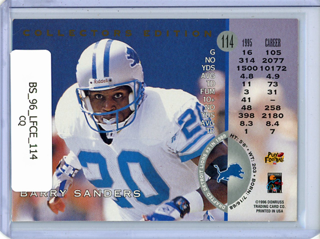 Barry Sanders 1996 Leaf Collector's Edition #114 (CQ)