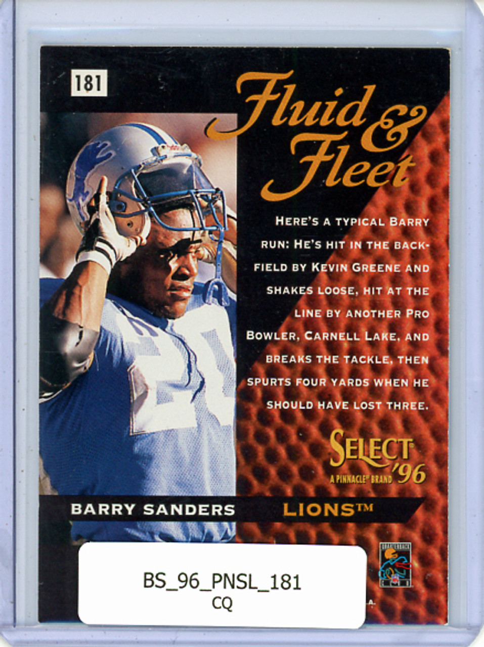 Barry Sanders 1996 Select #181 Fluid & Fleet (CQ)
