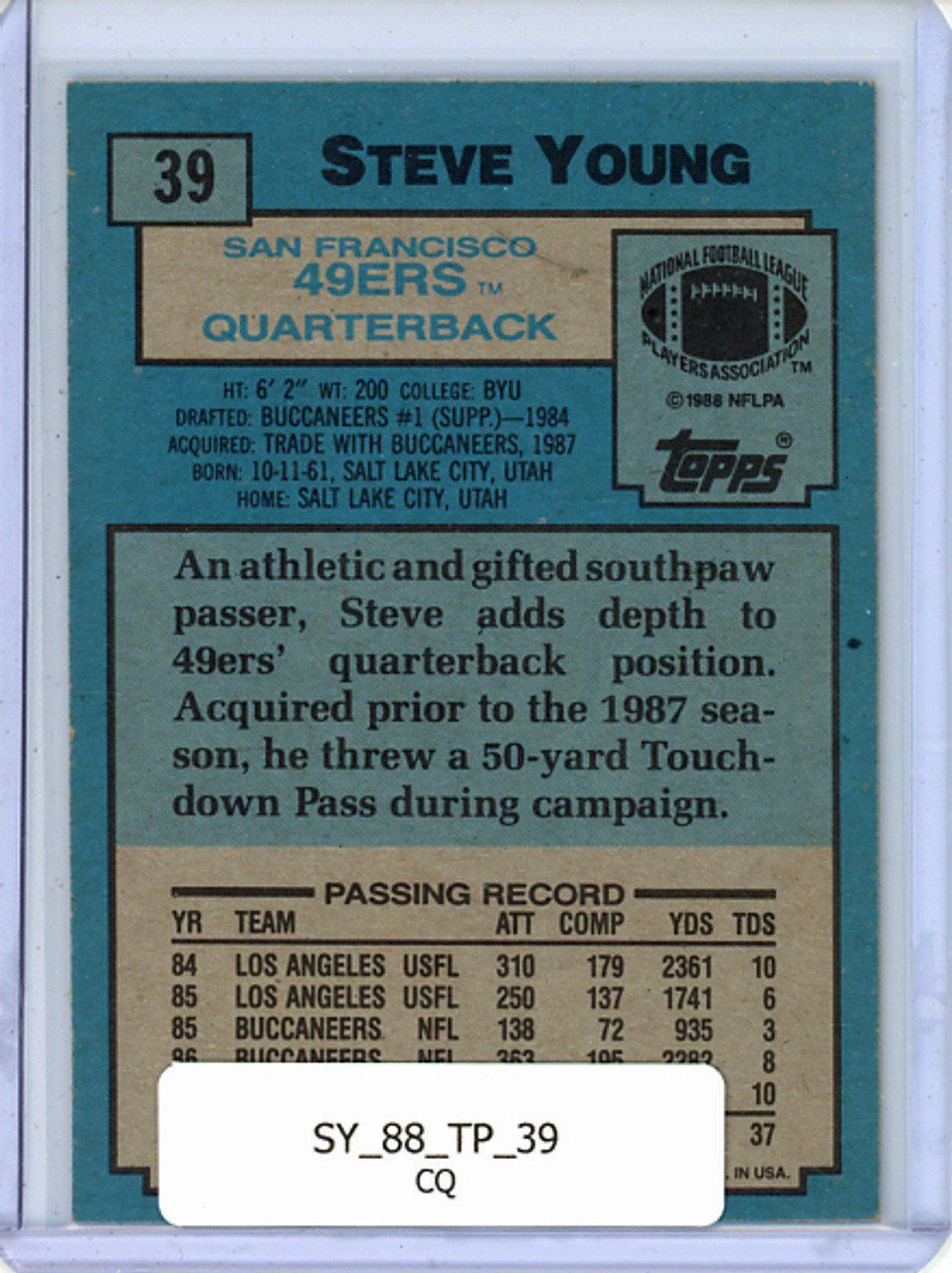 Steve Young 1988 Topps #39 (CQ)