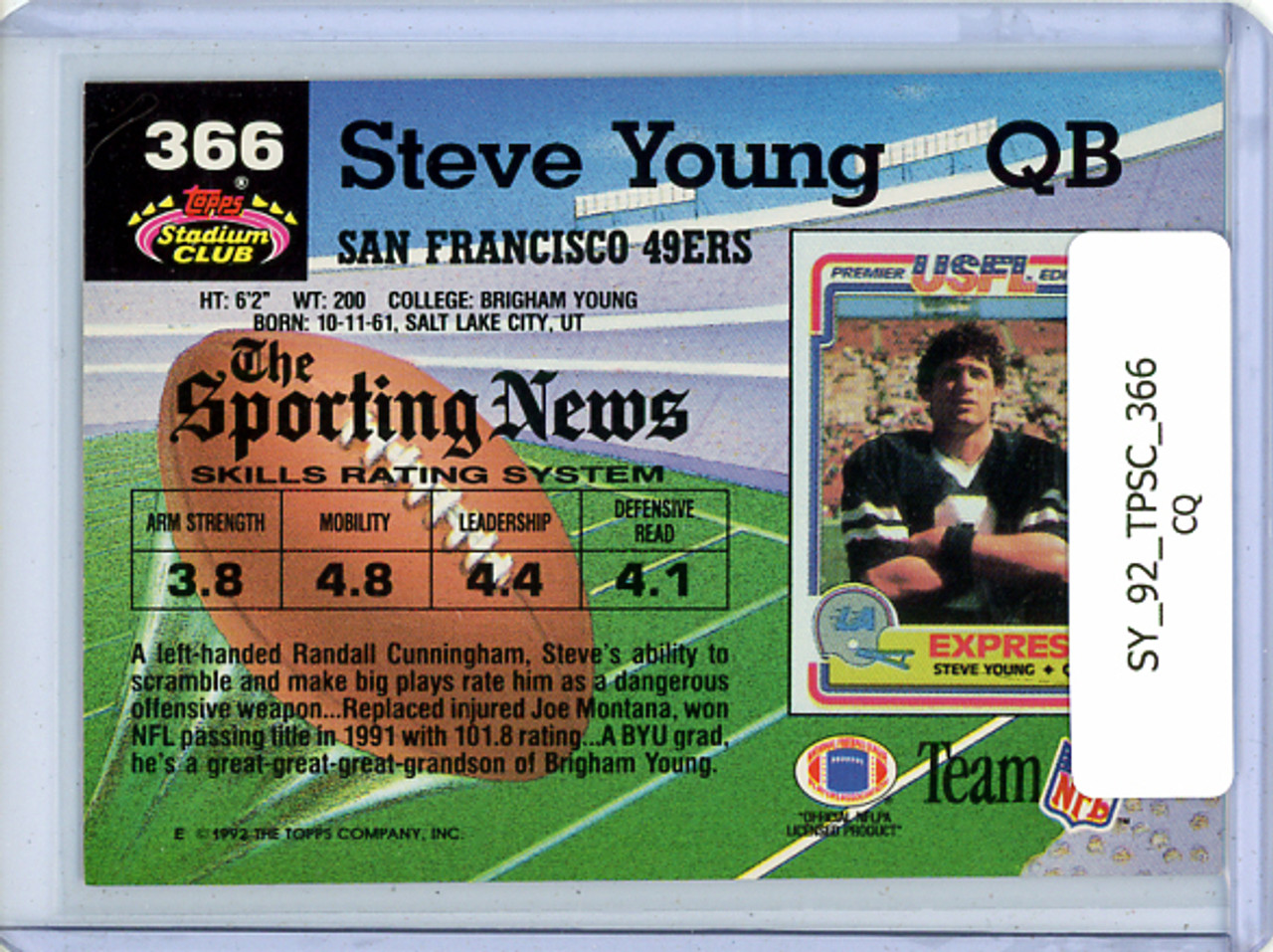 Steve Young 1992 Stadium Club #366 (CQ)