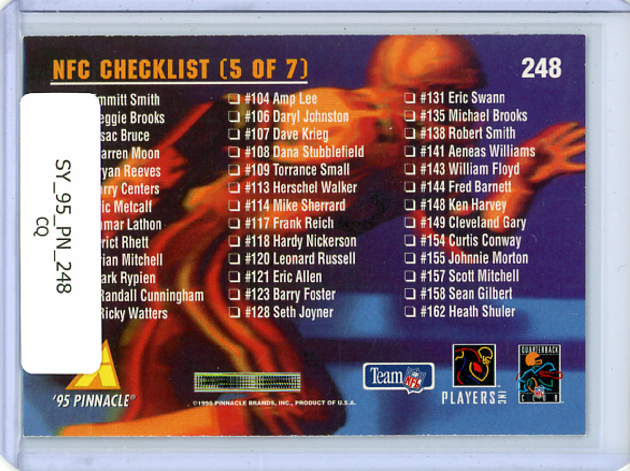 Steve Young 1995 Pinnacle #248 Checklist (CQ)