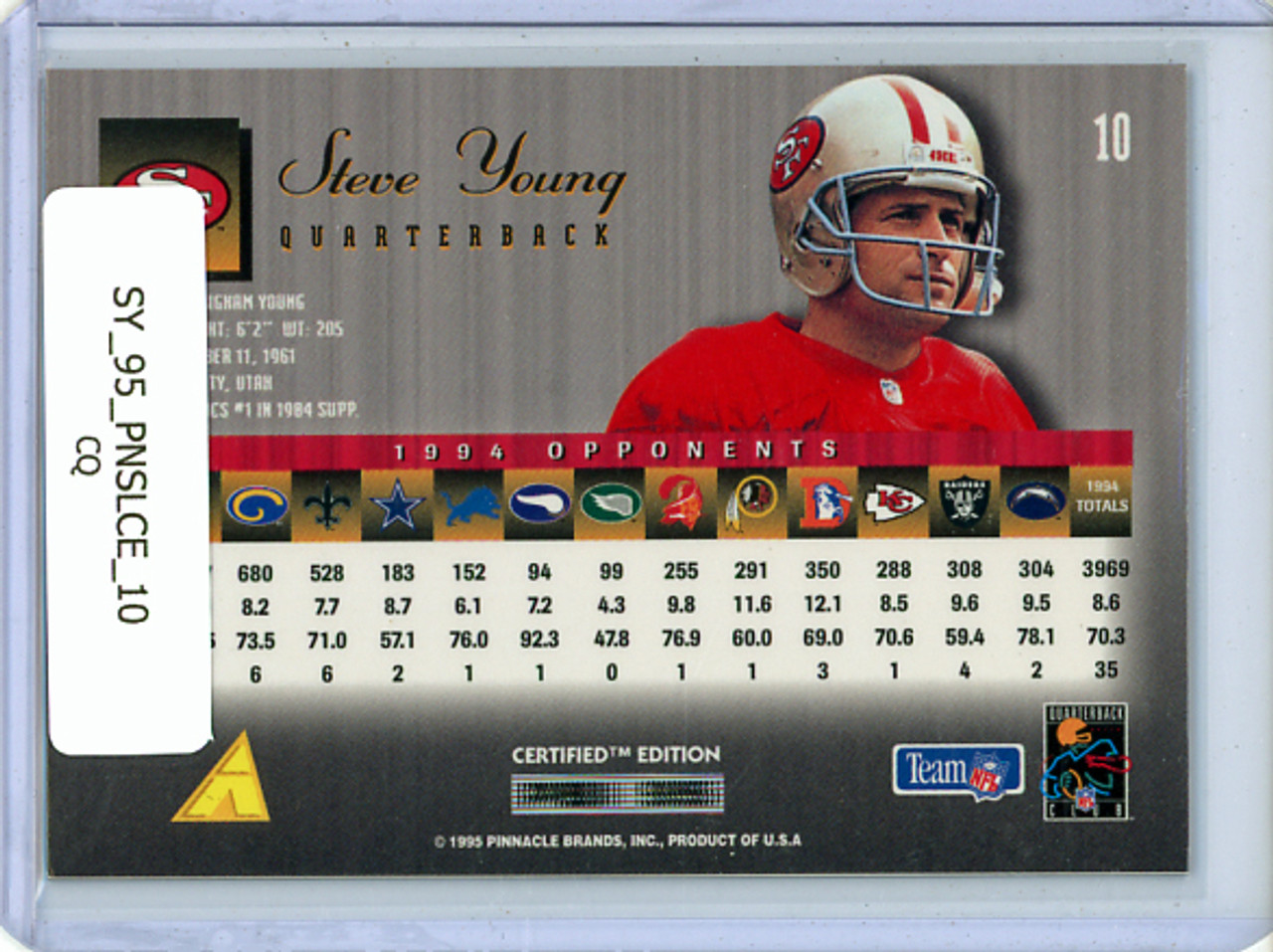 Steve Young 1995 Select Certified #10 (CQ)