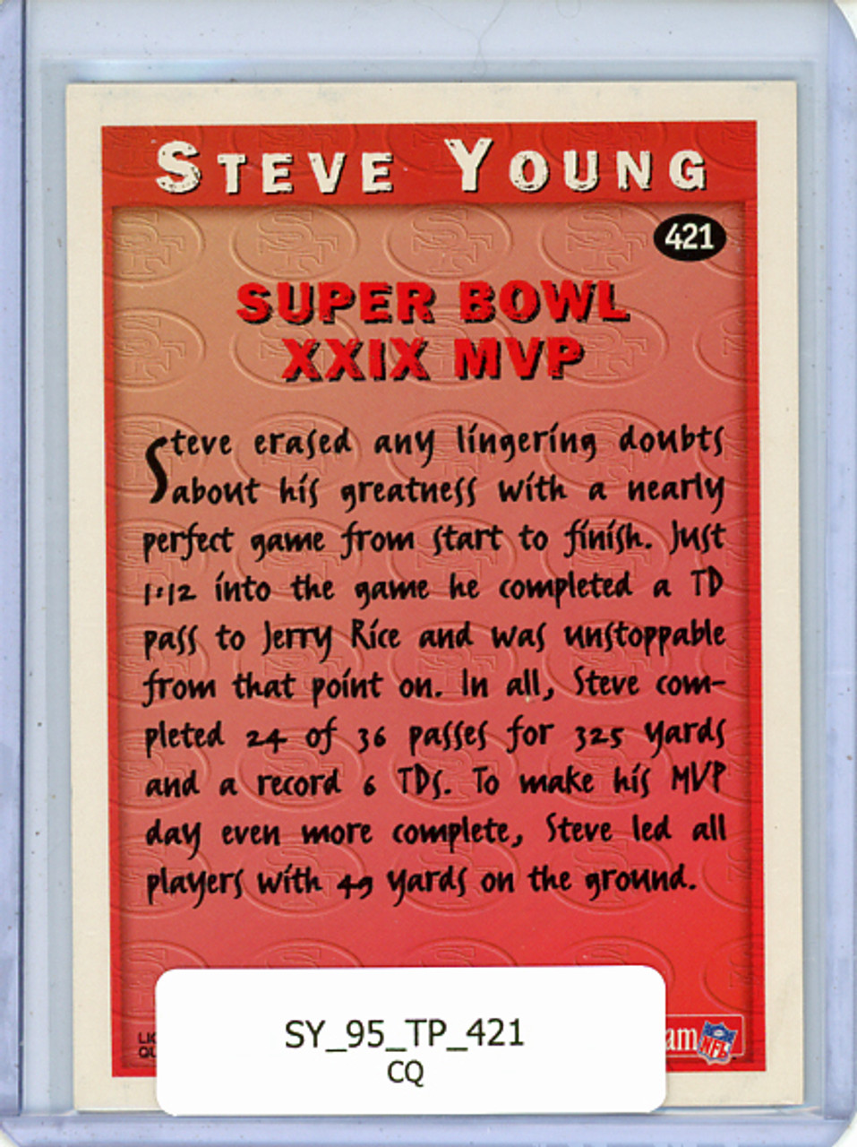 Steve Young 1995 Topps #421 Super Bowl XXIX MVP (CQ)
