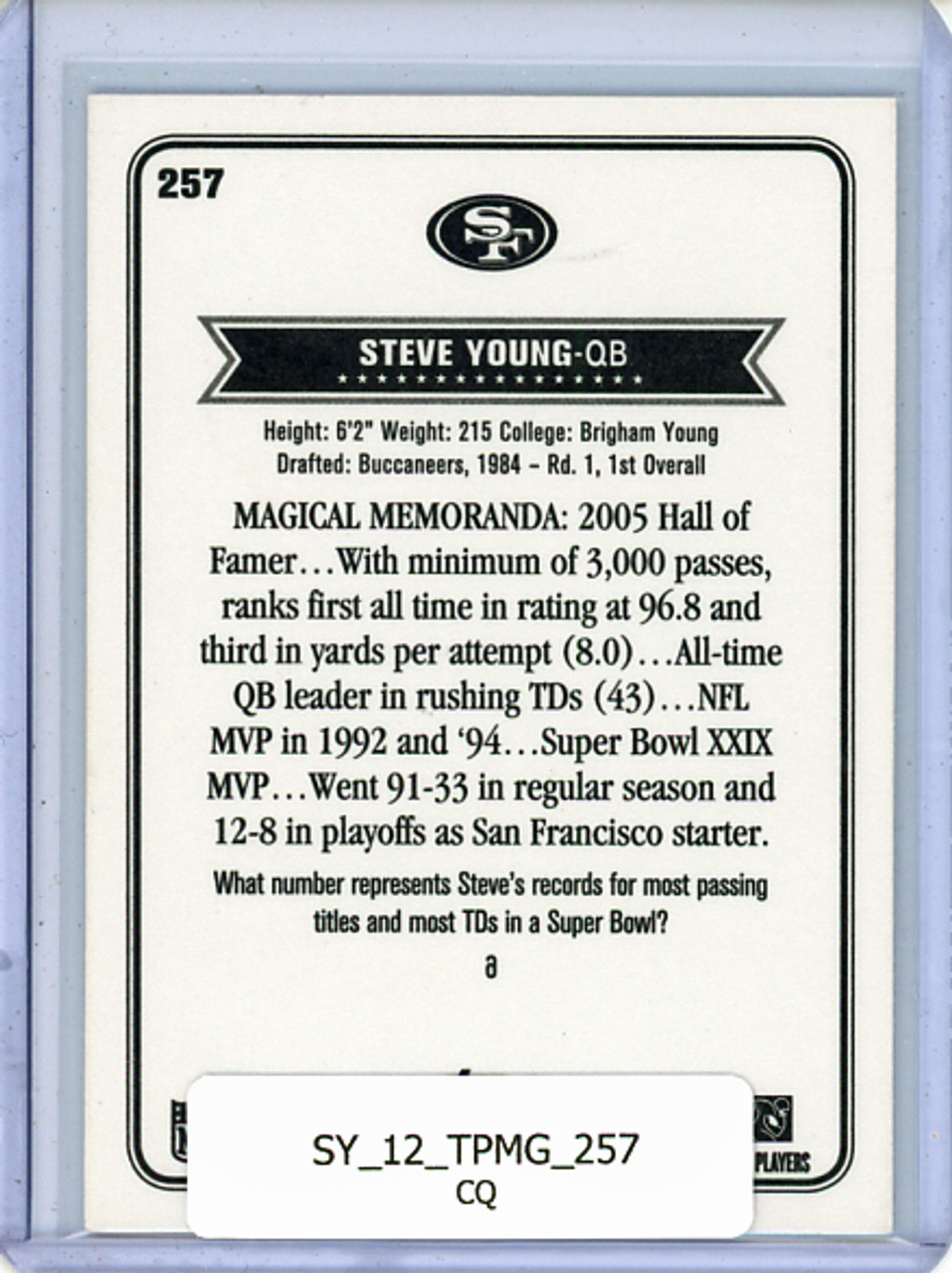 Steve Young 2012 Topps Magic #257 (CQ)