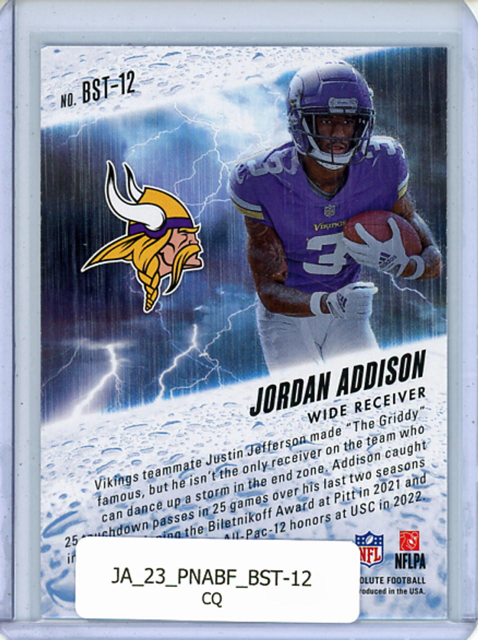 Jordan Addison 2023 Absolute, By Storm #BST-12 (CQ)