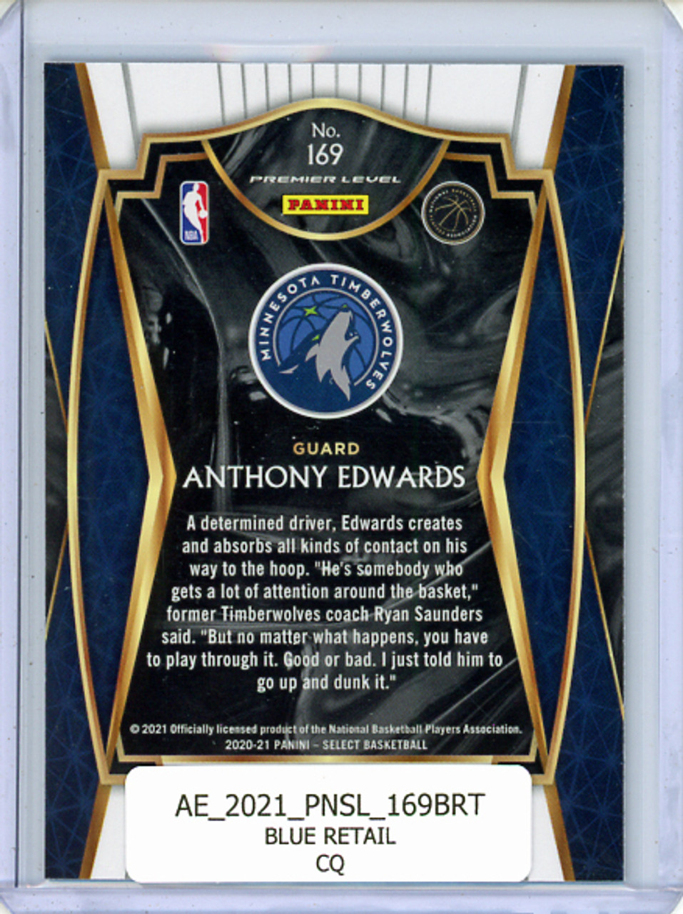 Anthony Edwards 2020-21 Select #169 Premier Level Blue Retail (1) (CQ)