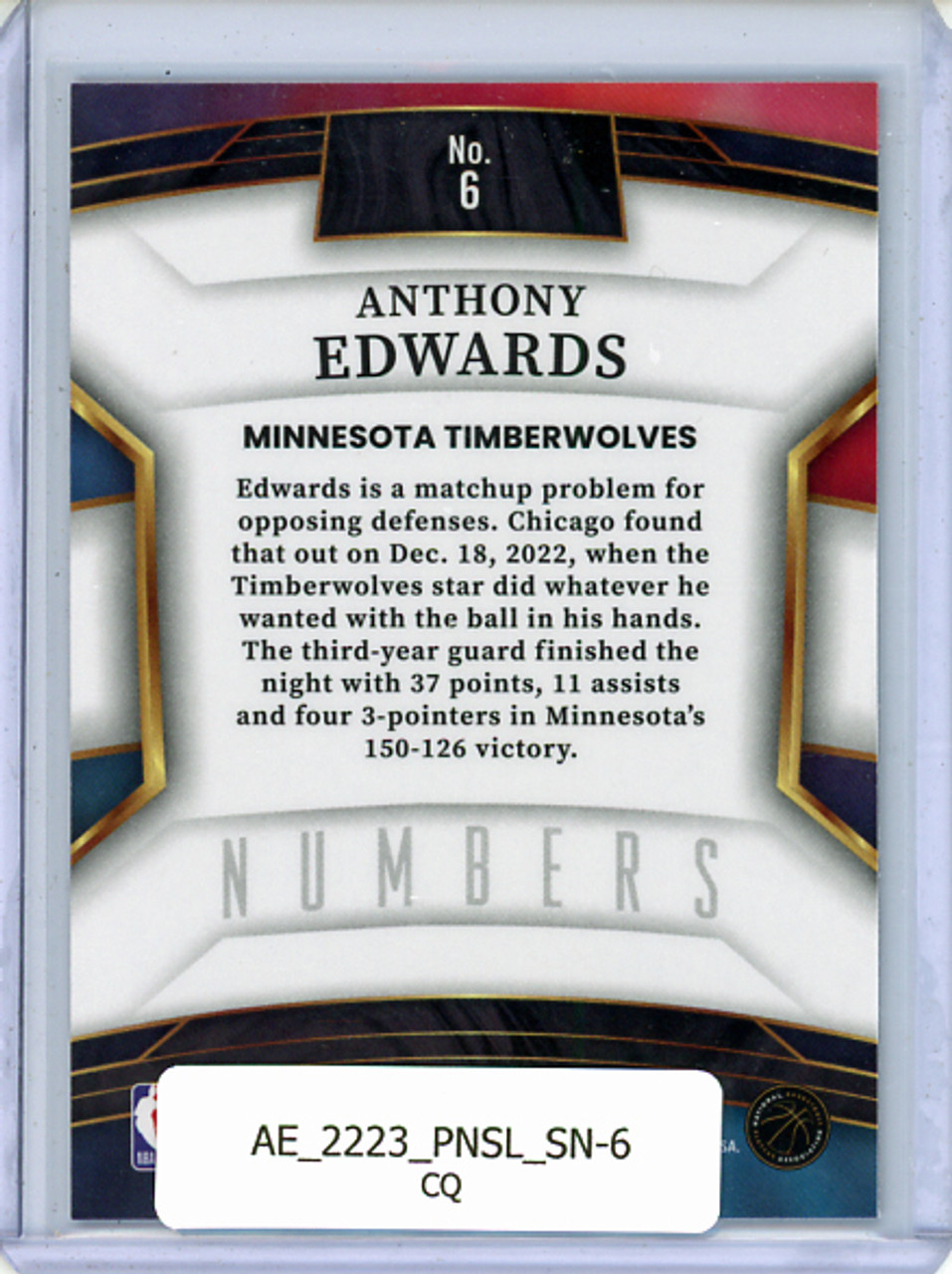 Anthony Edwards 2022-23 Select, Select Numbers #6 (CQ)