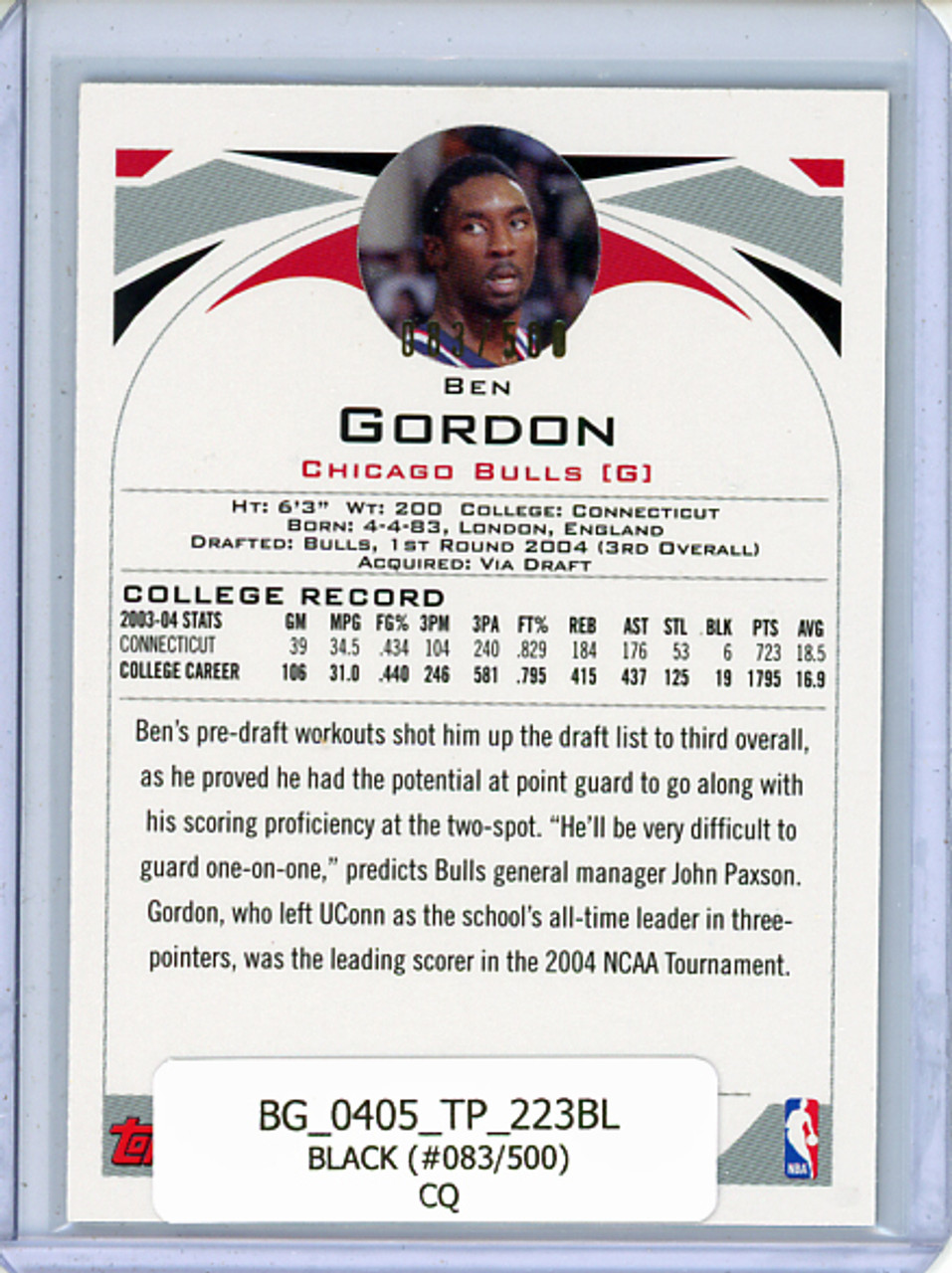 Ben Gordon 2004-05 Topps #223 Black (#083/500) (CQ)
