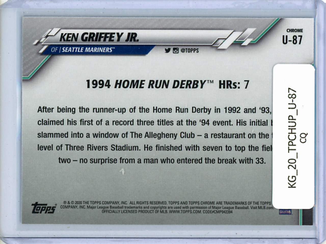 Ken Griffey Jr. 2020 Topps Chrome Update #U-87 Home Run Derby (CQ)
