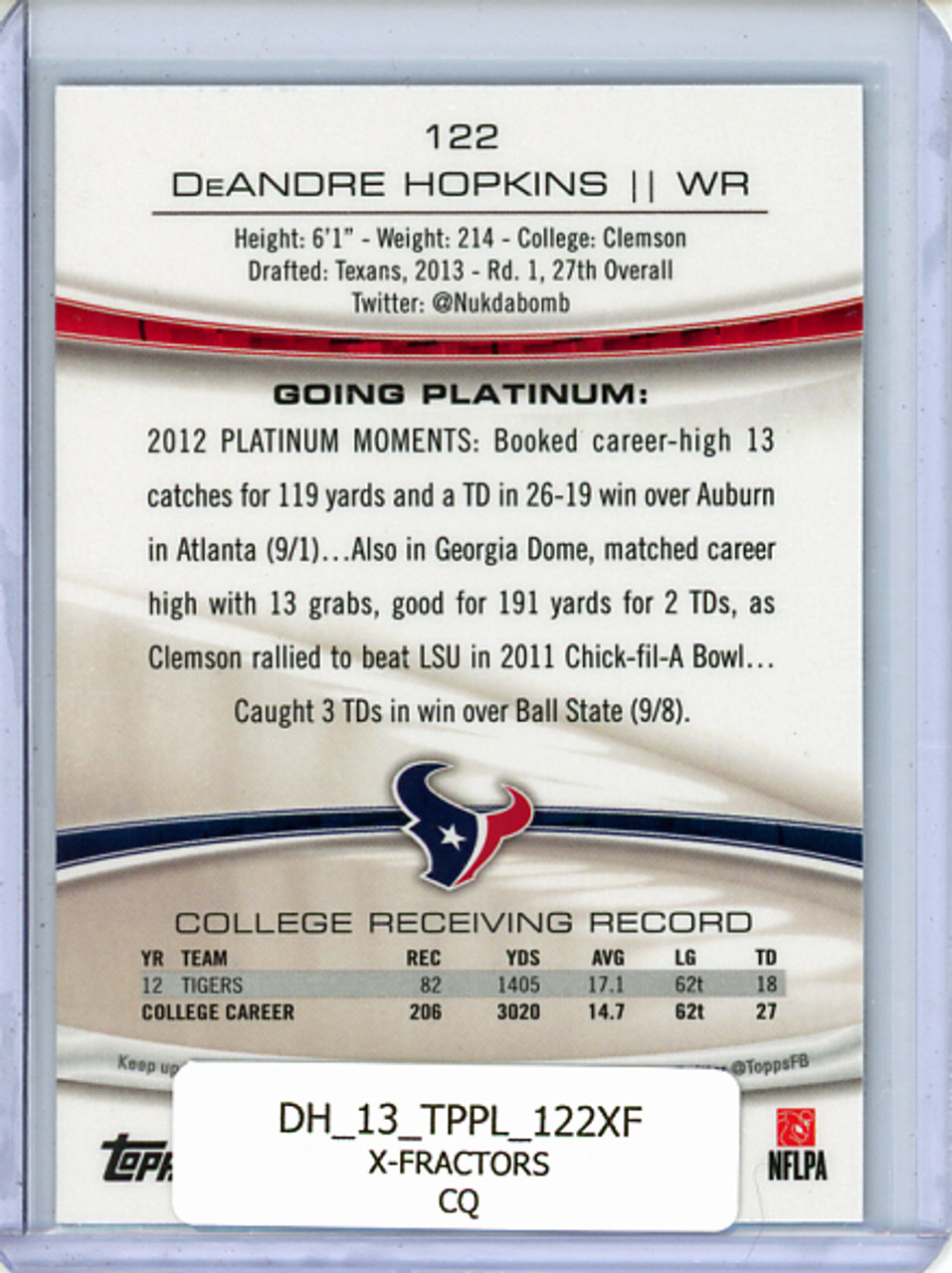 DeAndre Hopkins 2013 Platinum #122 X-Fractors (CQ)