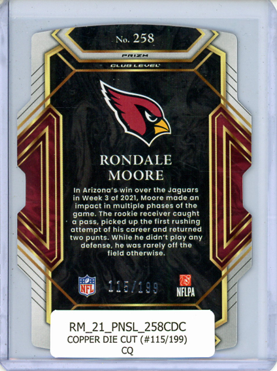 Rondale Moore 2021 Select #258 Club Level Copper Die Cut (#115/199) (CQ)