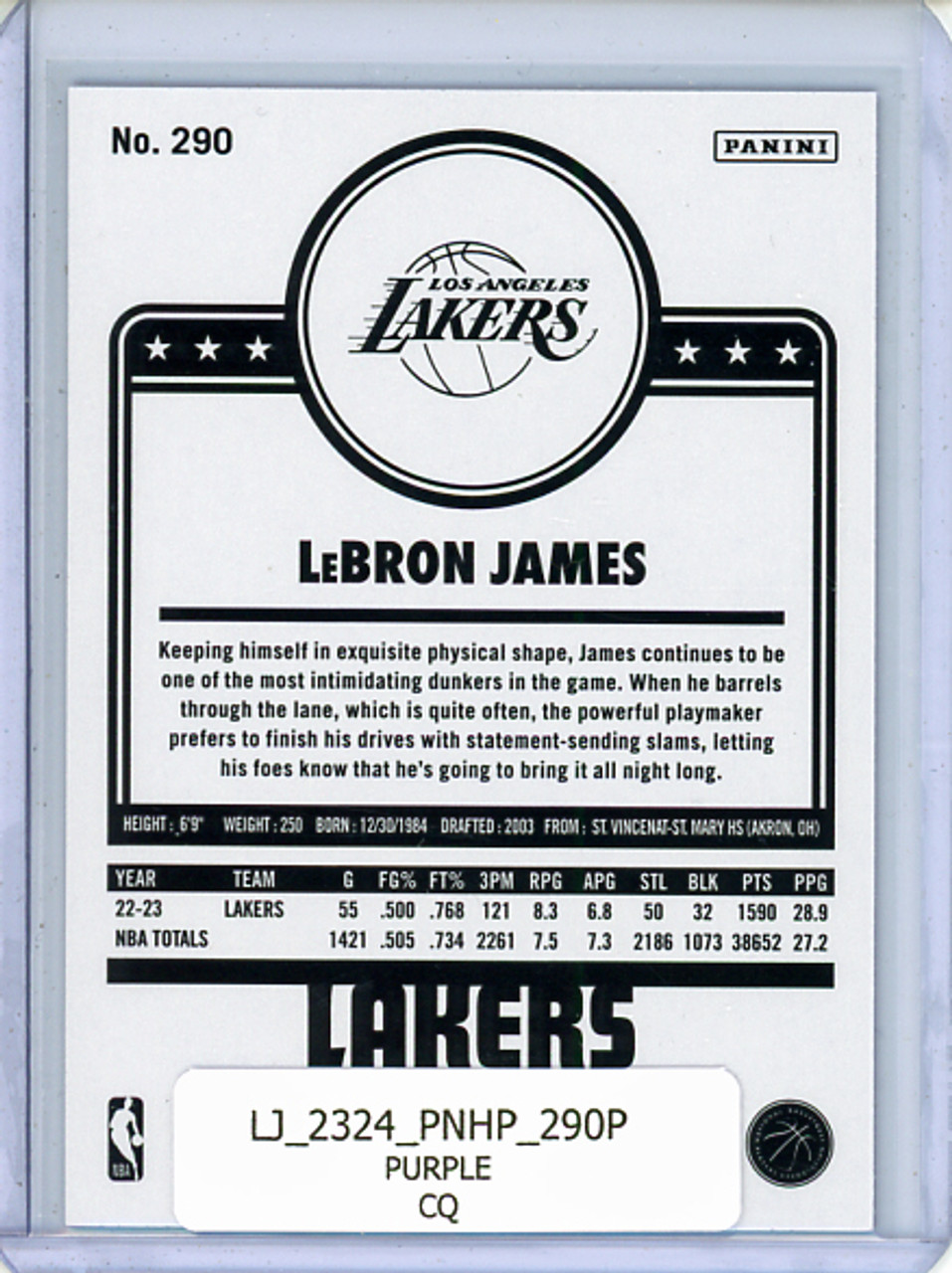 LeBron James 2023-24 Hoops #290 Tribute Purple (CQ)