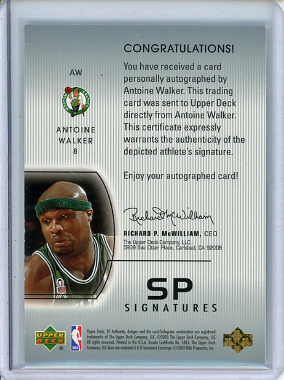 Antoine Walker 2002-03 SP Authentic, SP Signatures #AW (1) (CQ)