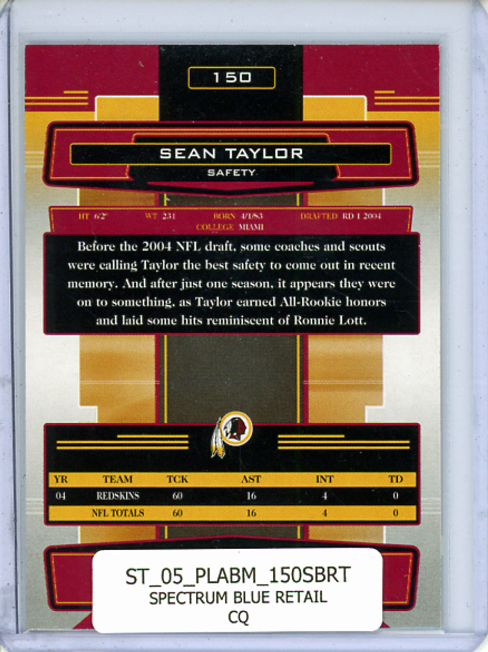 Sean Taylor 2005 Playoff Absolute #150 Spectrum Blue Retail (CQ)