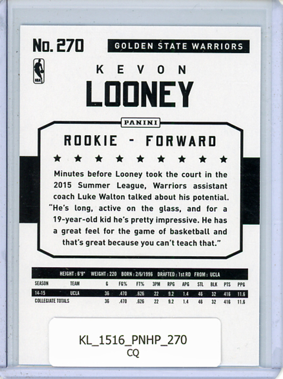 Kevon Looney 2015-16 Hoops #270 (CQ)