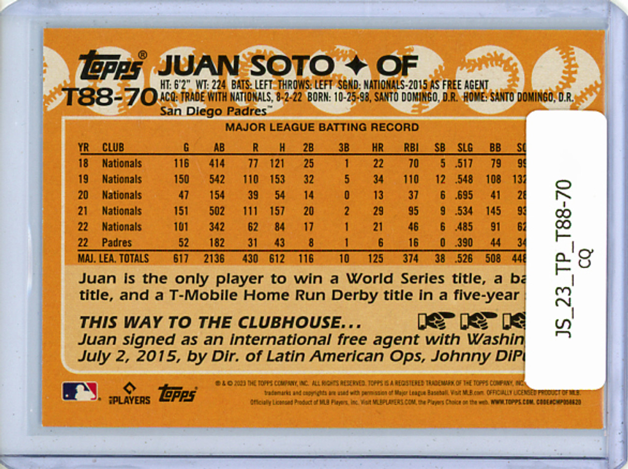 Juan Soto 2023 Topps, 1988 Topps #T88-70 (CQ)