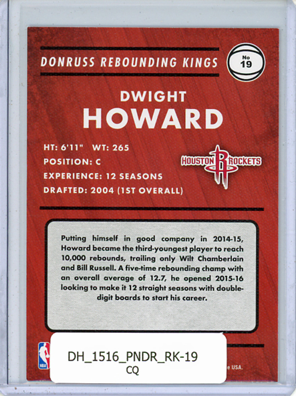 Dwight Howard 2015-16 Donruss, Rebounding Kings #19 (CQ)