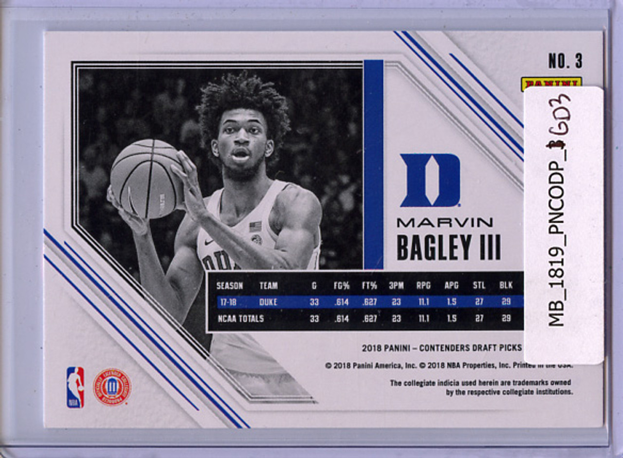 Marvin Bagley III 2018-19 Contenders Draft Picks, Game Day Tickets #3