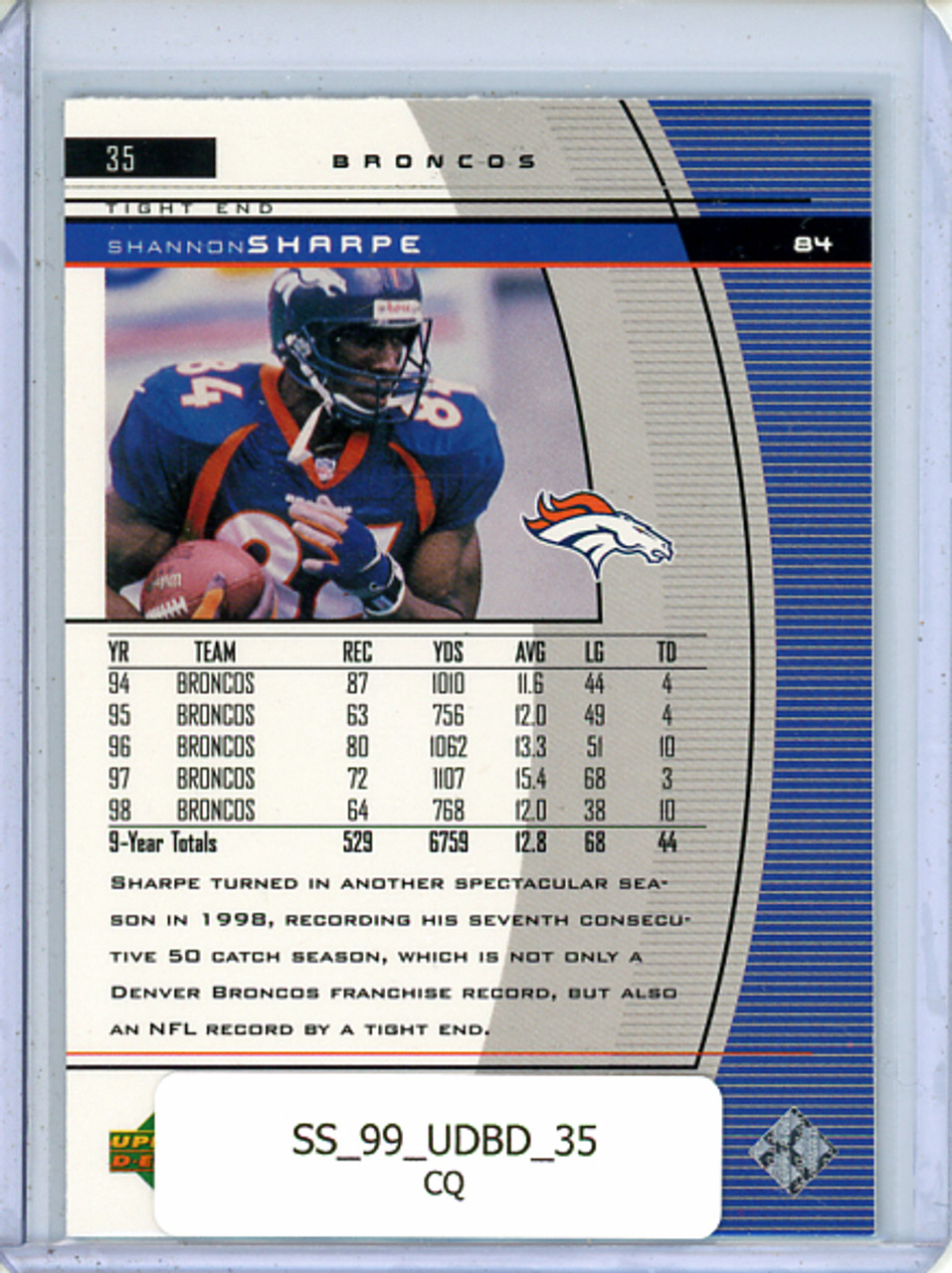 Shannon Sharpe 1999 Black Diamond #35 (CQ)