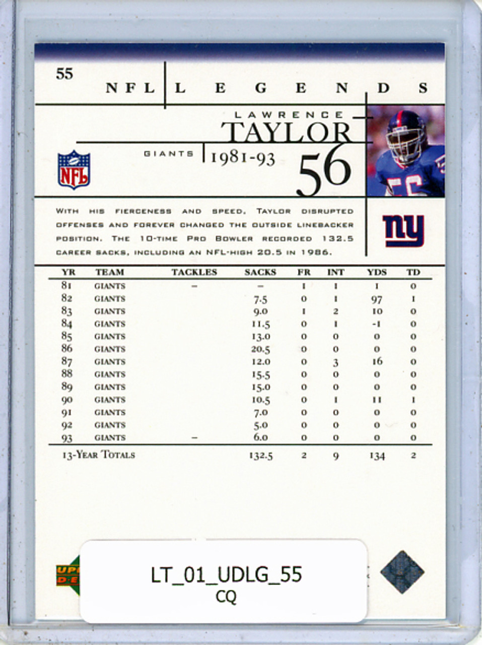 Lawrence Taylor 2001 Legends #55 (CQ)