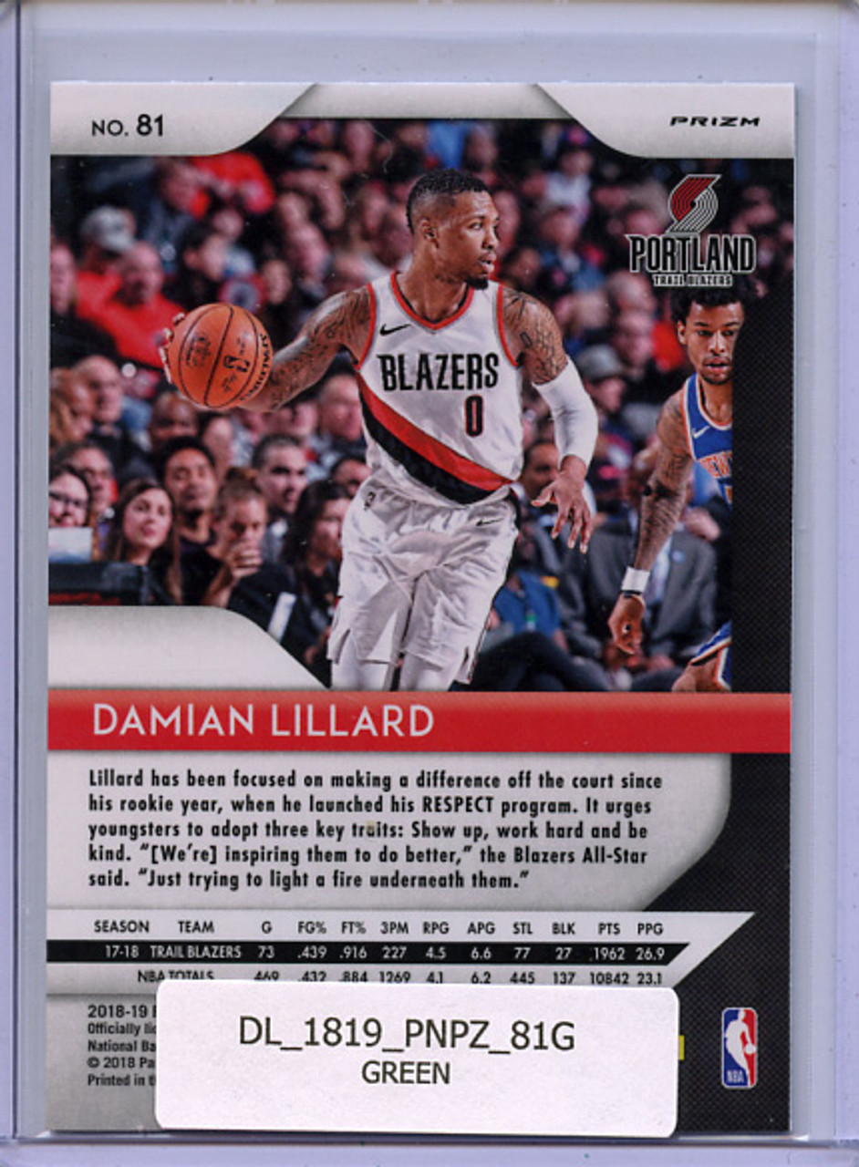 Damian Lillard 2018-19 Prizm #81 Green