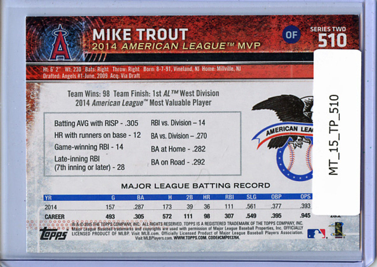 Mike Trout 2015 Topps #510 AL MVP