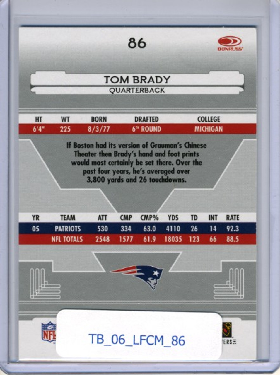 Tom Brady 2006 Leaf Certified Materials #86
