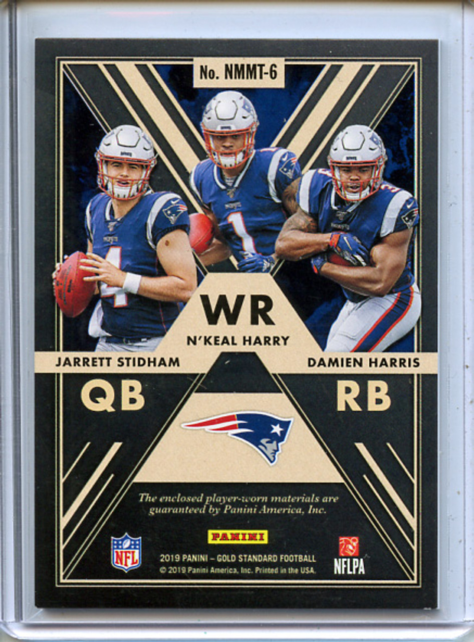 Jarrett Stidham, N'Keal Harry, Damien Harris 2019 Gold Standard, Newly Minted Memorabilia Triples #NMMT-6 (#002/199)