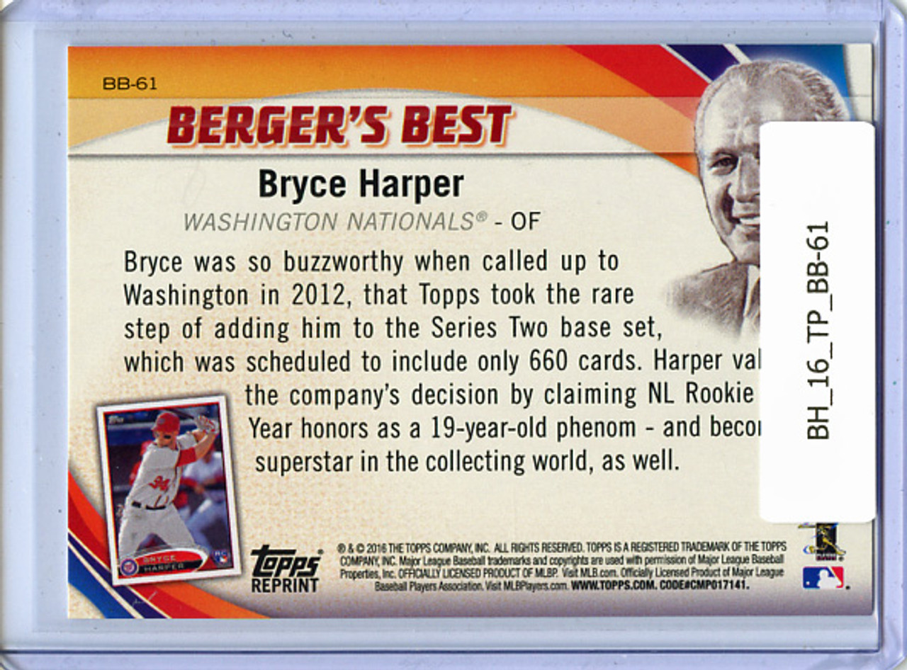 Bryce Harper 2016 Topps, Berger's Best #BB-61 Rookie Reprint