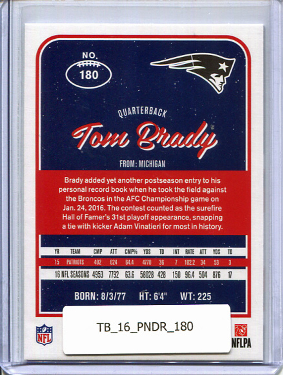 Tom Brady 2016 Donruss #180
