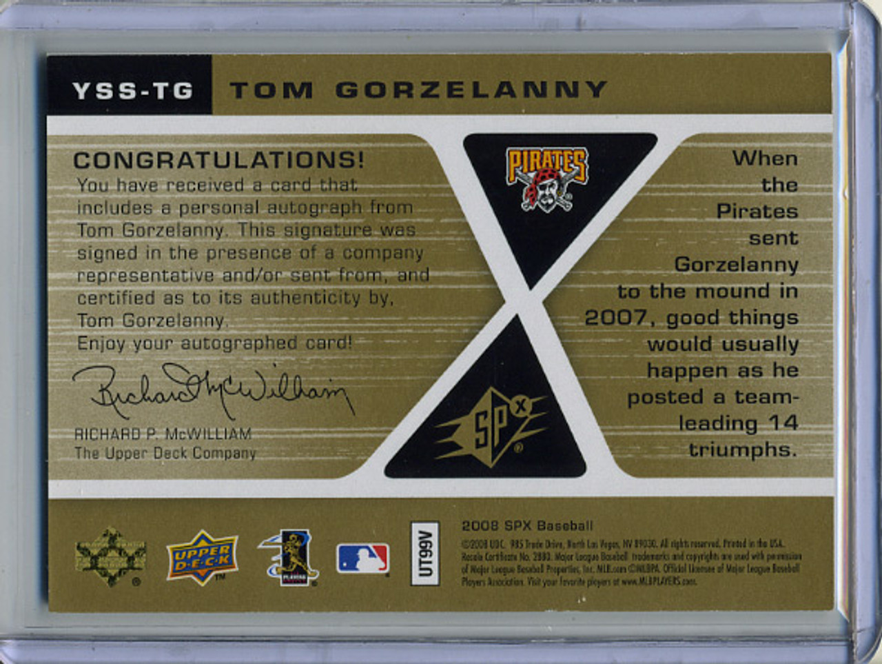 Tom Gorzelanny 2008 SPx, Young Star Signatures #YSS-TG