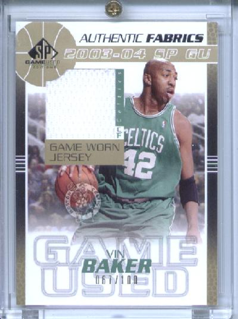 Vin Baker 2003-04 SP Game Used, Authentic Fabrics #VB-J Gold (#067/100)