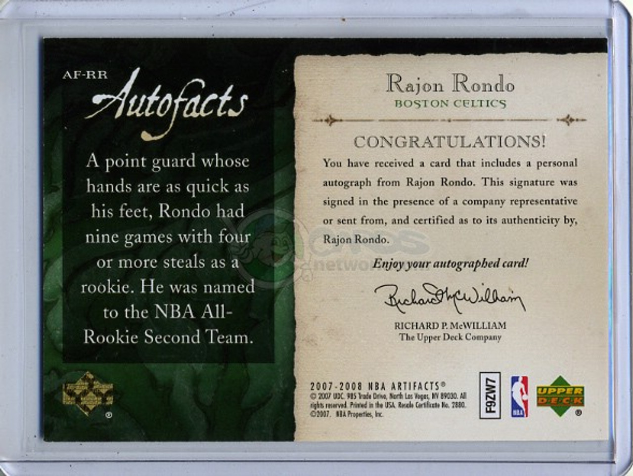 Rajon Rondo 2007-08 Artifacts, Autofacts #AF-RR (2)