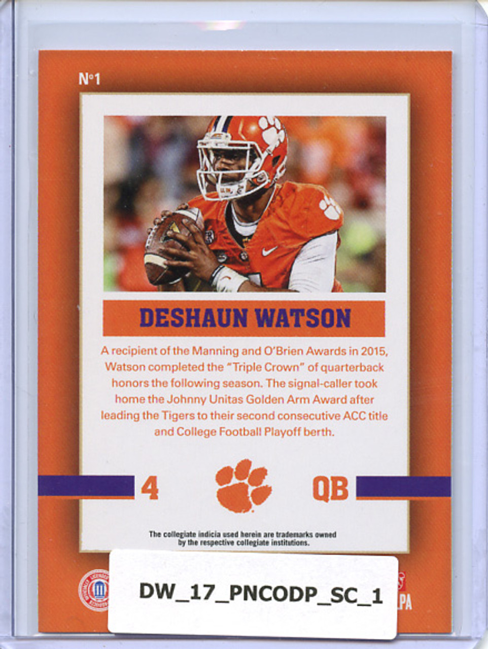 Deshaun Watson 2017 Contenders Draft Picks, School Colors #1