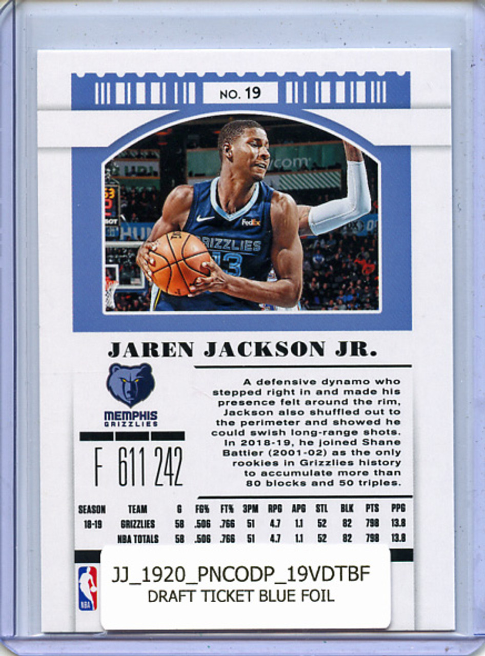 Jaren Jackson Jr. 2019-20 Contenders Draft Picks #19 Variations Draft Ticket Blue Foil