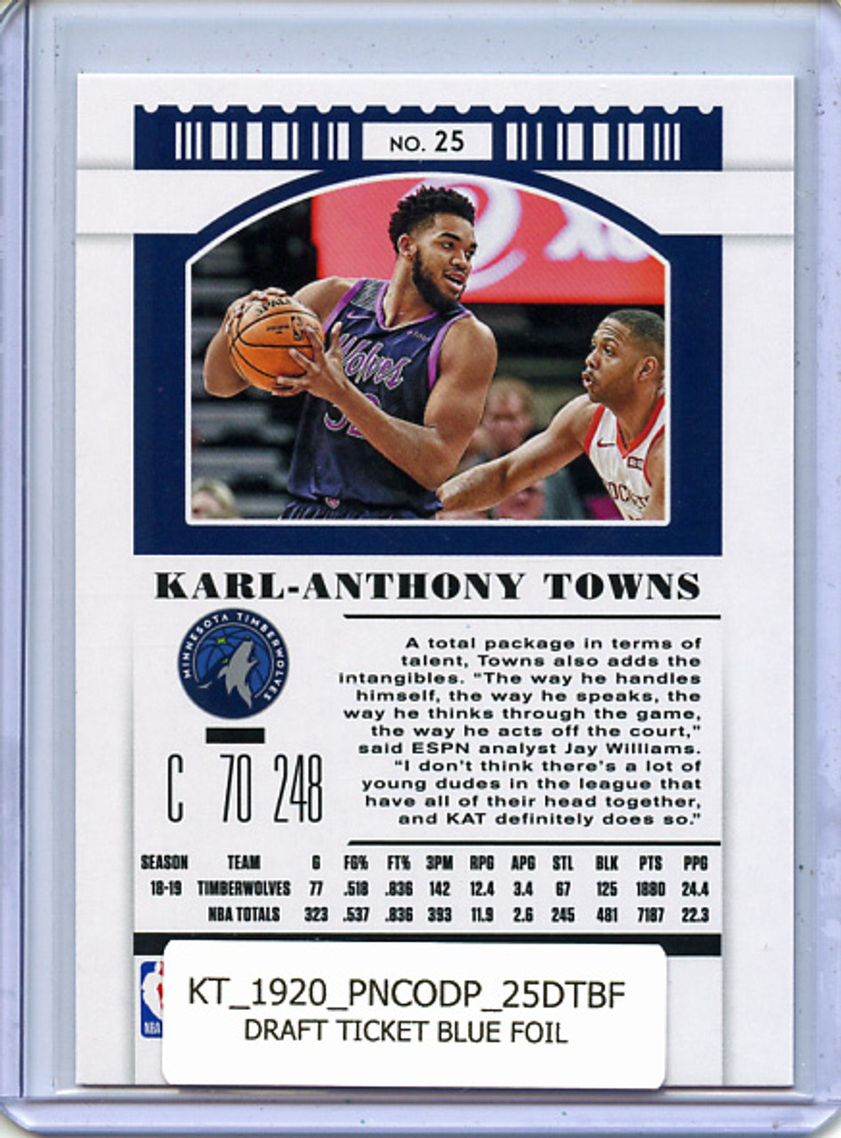 Karl-Anthony Towns 2019-20 Contenders Draft Picks #25 Draft Ticket Blue Foil