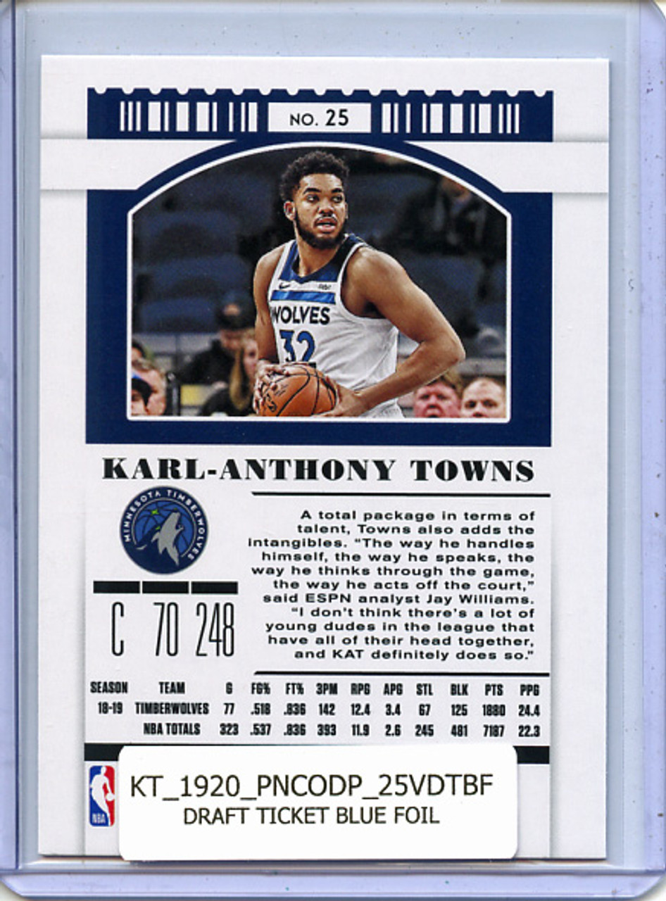 Karl-Anthony Towns 2019-20 Contenders Draft Picks #25 Variations Draft Ticket Blue Foil