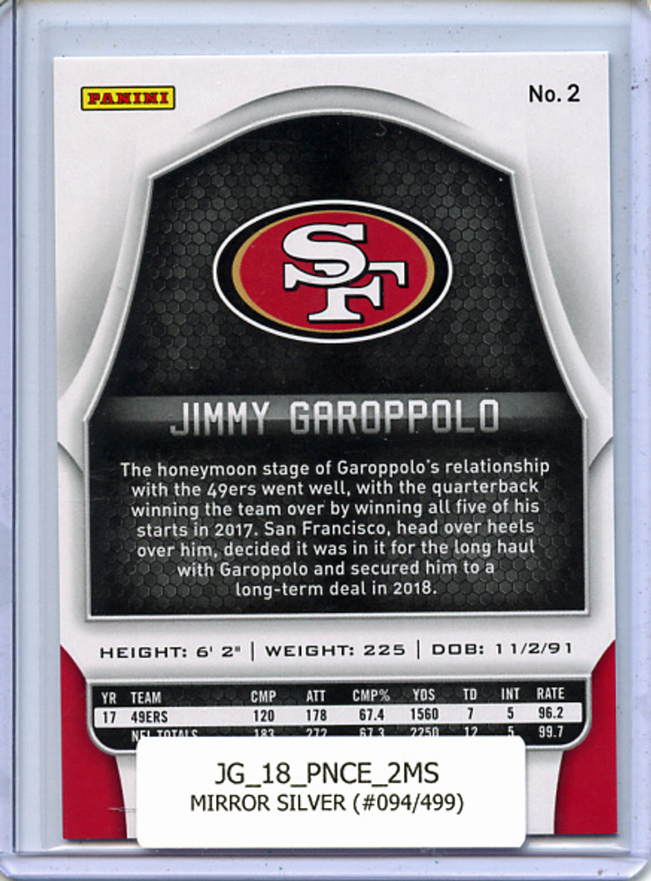 Jimmy Garoppolo 2018 Certified #2 Mirror Silver (#094/499)