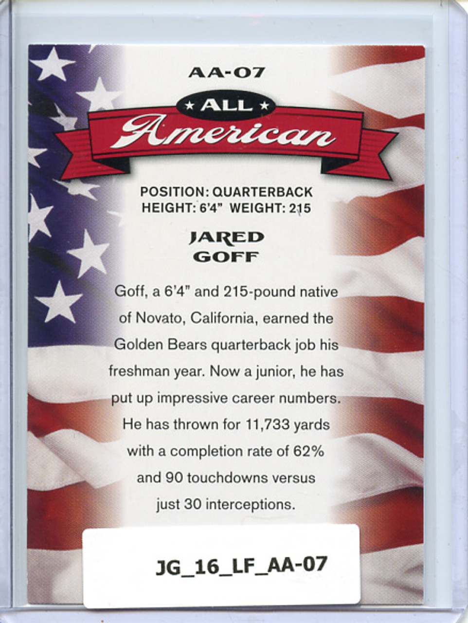 Jared Goff 2016 Leaf Draft, All American #AA07