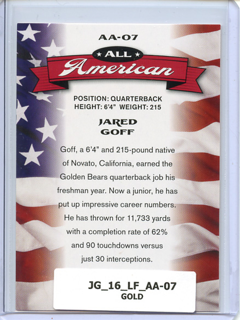 Jared Goff 2016 Leaf Draft, All American #AA07 Gold