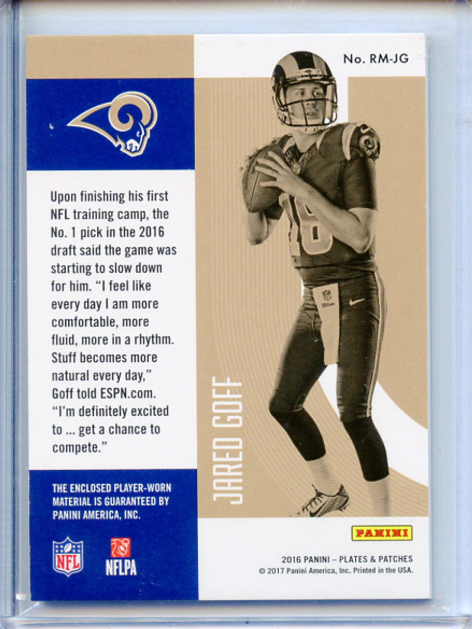 Jared Goff 2016 Plates & Patches, Rookie Patches #RM-JG (#58/75)