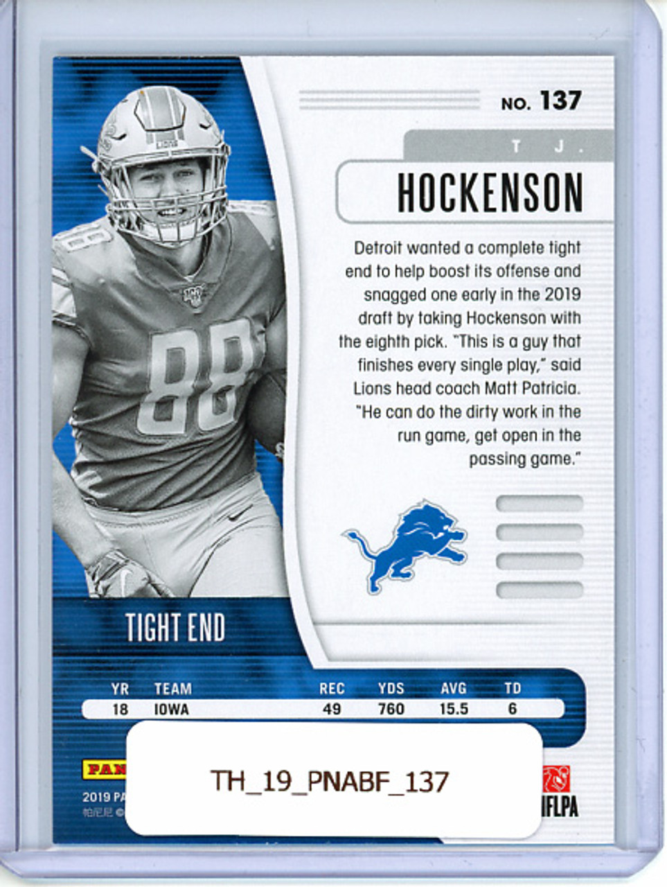 T.J. Hockenson 2019 Absolute #137