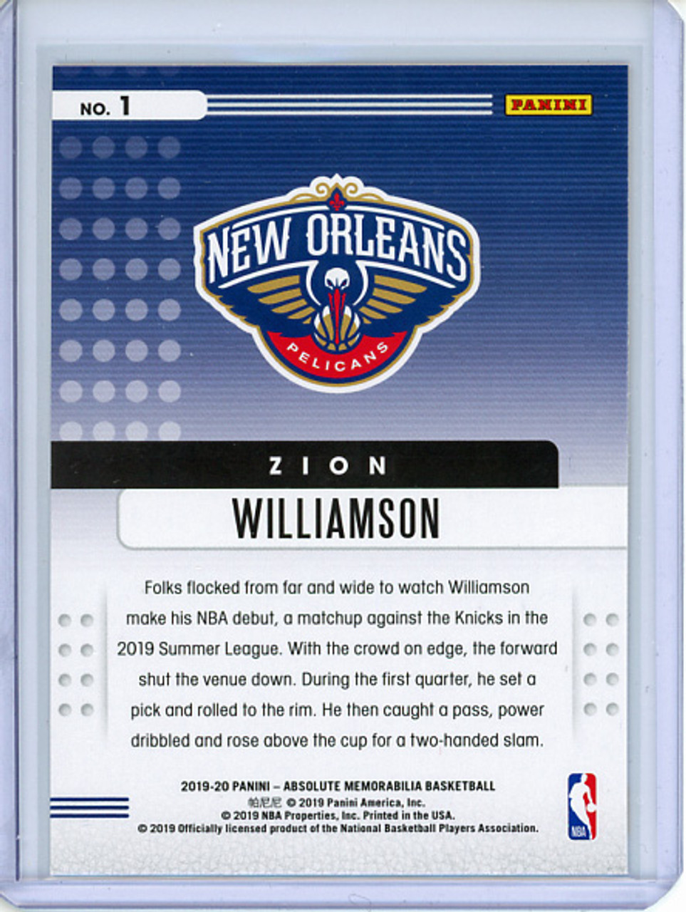 Zion Williamson 2019-20 Absolute, Rookies Yellow #1 (3)
