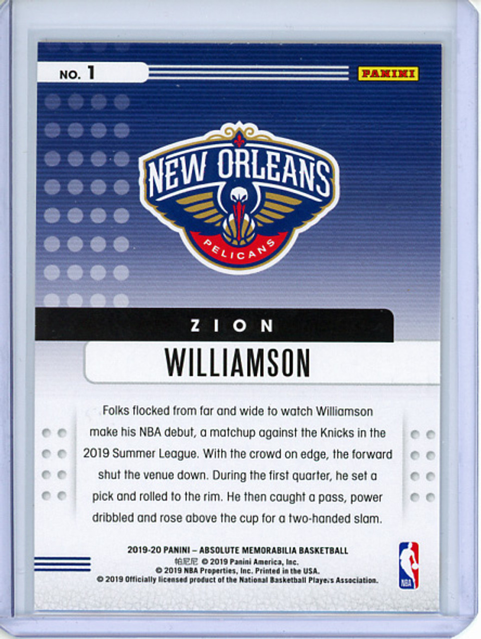 Zion Williamson 2019-20 Absolute, Rookies Yellow #1 (4)