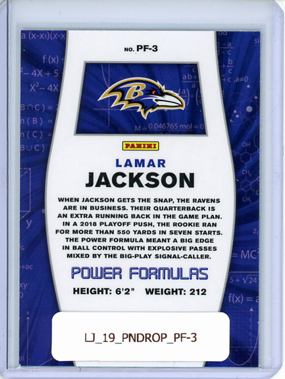 Lamar Jackson 2019 Donruss Optic, Power Formulas #PF-3